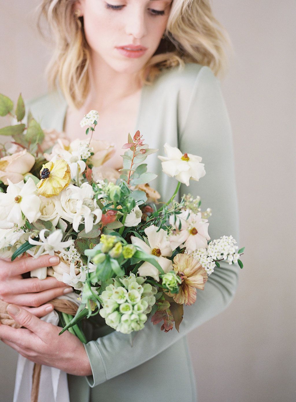 Contemporary and Feminine Bridal Session with an Organic Bouquet