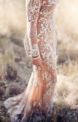 Sheer Wedding Dress with Long Lace Sleeves