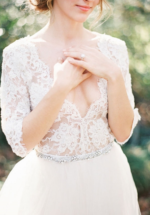 Lace and Tulle Wedding Dress with a Jewel Belt