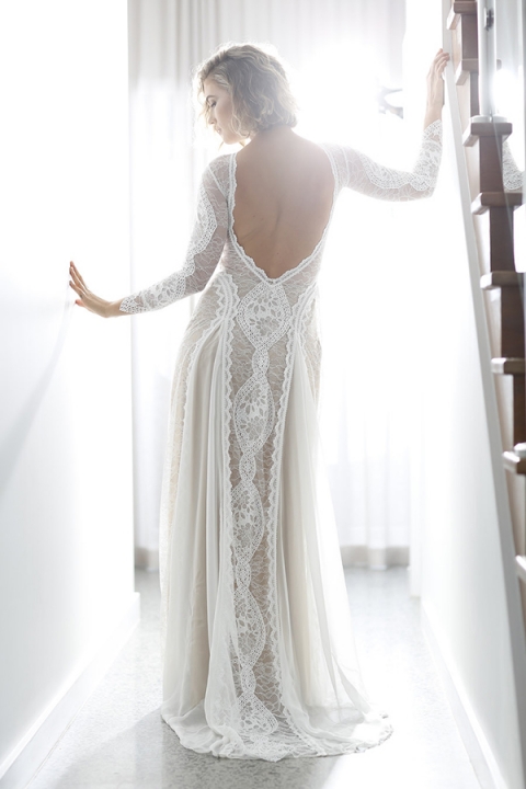 Bohemian Glam Lace Wedding Dress with an Open Back