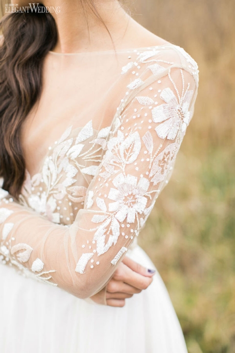 Long Sleeve Wedding Dress with Crystal Flowers